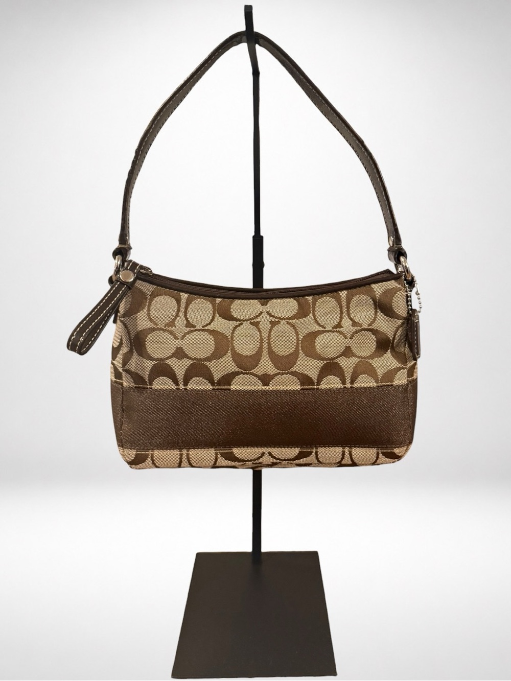 COACH Signature Stripe Demi Pouch Shoulder Bag Brown Tan Y2K